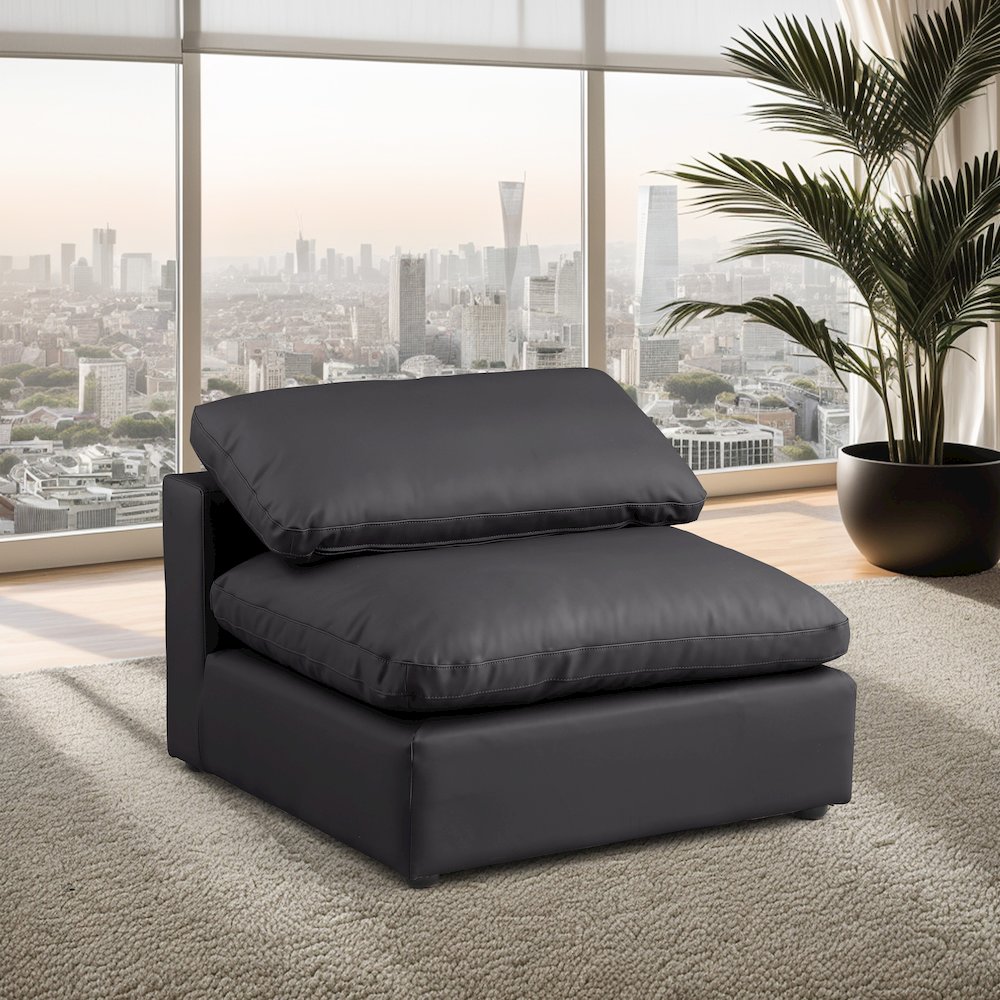Comfy Black Vegan Leather Modular Armless Chair