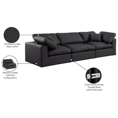 Comfy Black Vegan Leather Modular Sofa