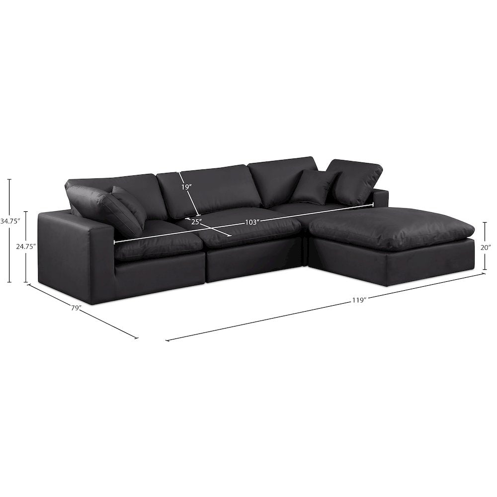 Comfy Black Vegan Leather Modular Sectional