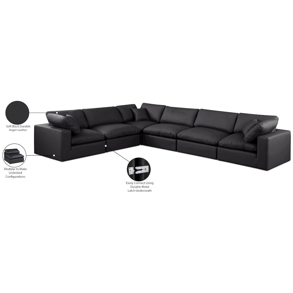 Comfy Black Vegan Leather Modular Sectional