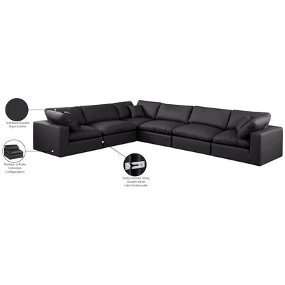 Comfy Black Vegan Leather Modular Sectional