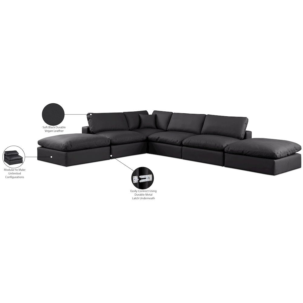 Comfy Black Vegan Leather Modular Sectional