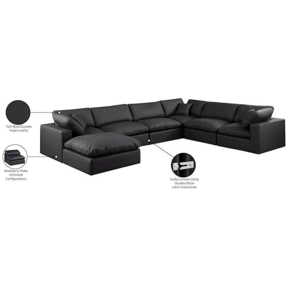 Comfy Black Vegan Leather Modular Sectional