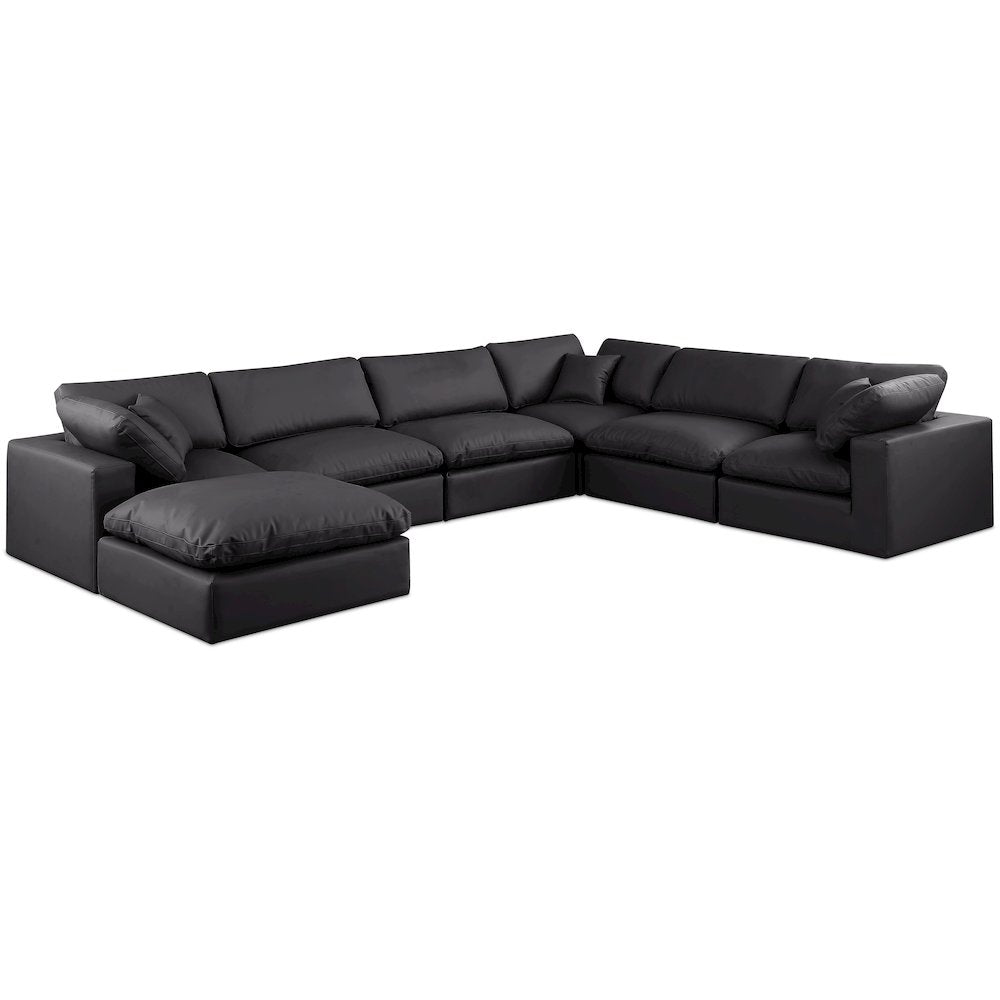 Comfy Black Vegan Leather Modular Sectional
