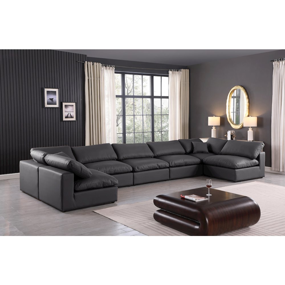 Comfy Black Vegan Leather Modular Sectional