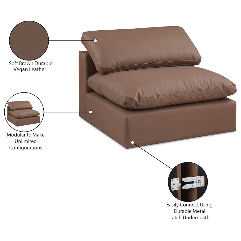 Comfy Brown Vegan Leather Modular Armless Chair