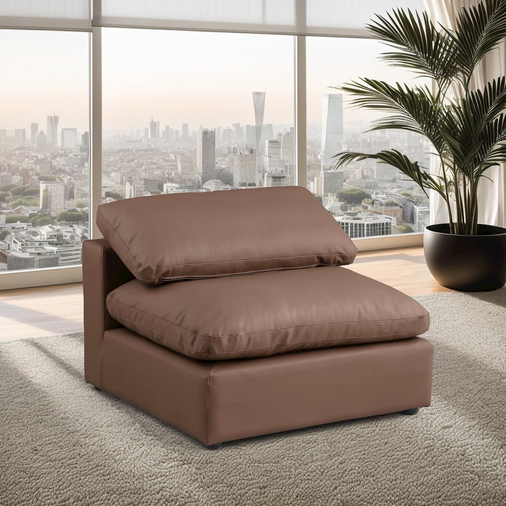 Comfy Brown Vegan Leather Modular Armless Chair