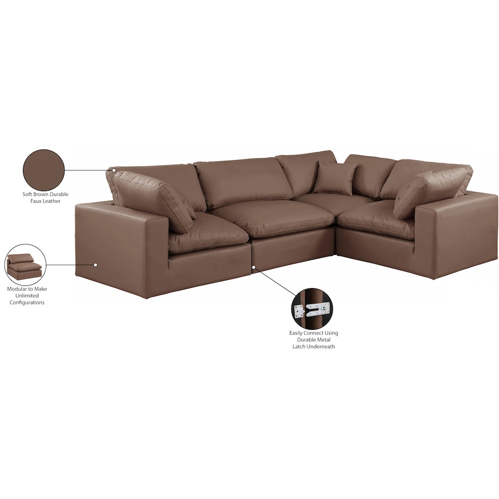 Comfy Brown Vegan Leather Modular Sectional