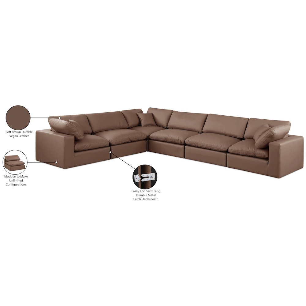 Comfy Brown Vegan Leather Modular Sectional