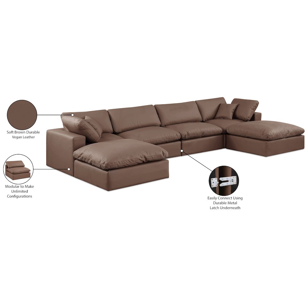 Comfy Brown Vegan Leather Modular Sectional