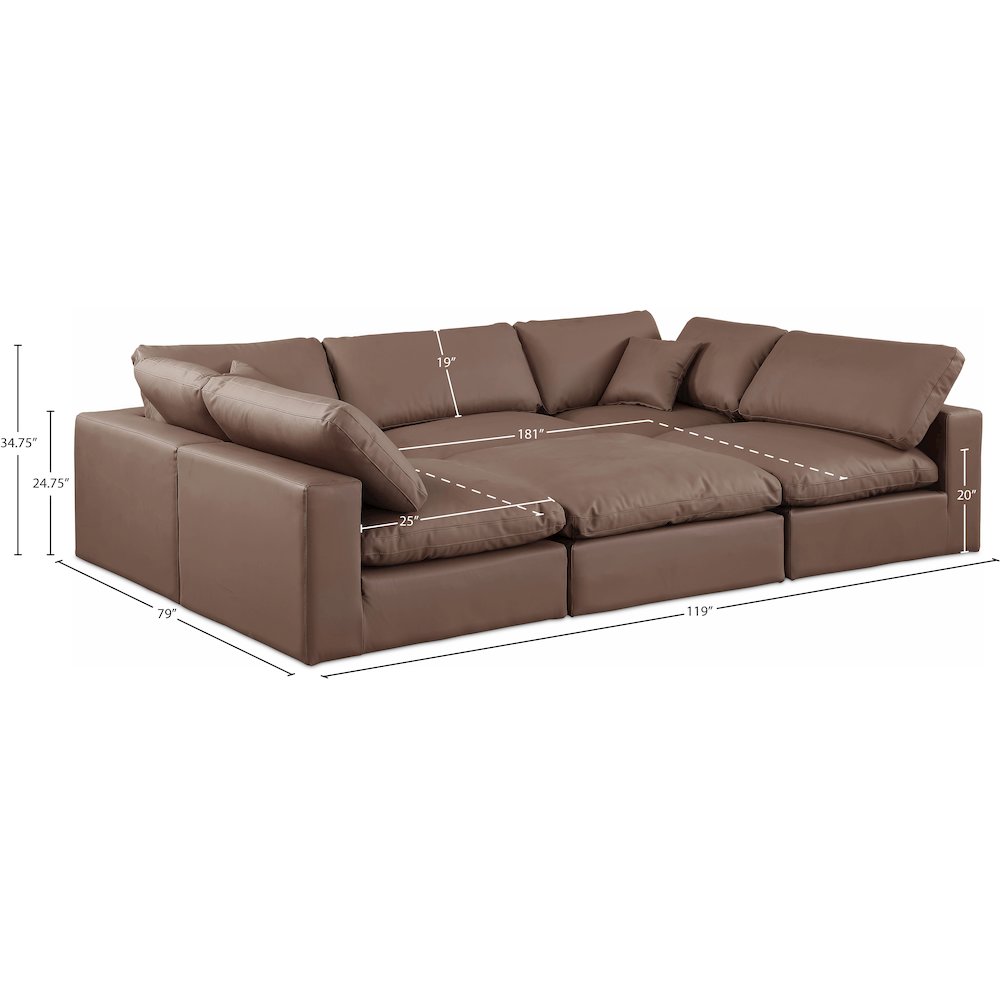 Comfy Brown Vegan Leather Modular Sectional