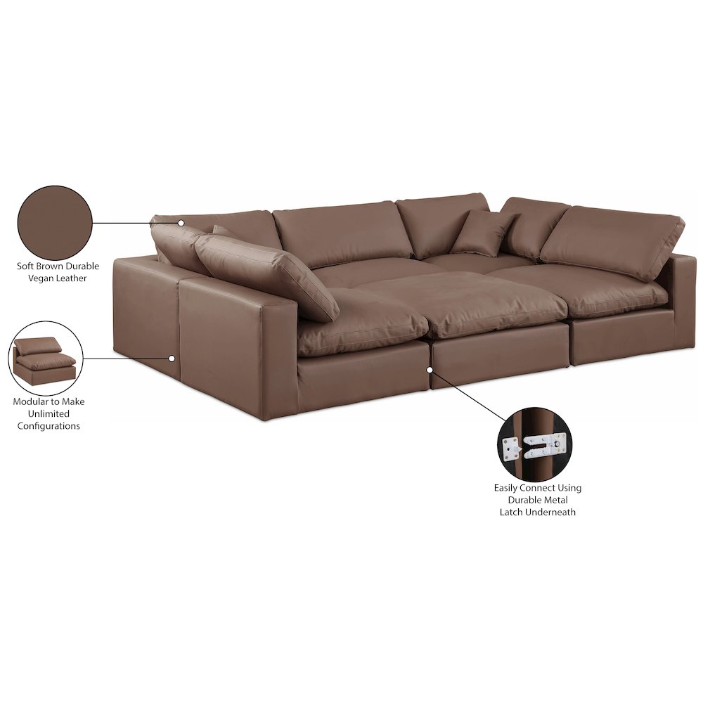 Comfy Brown Vegan Leather Modular Sectional