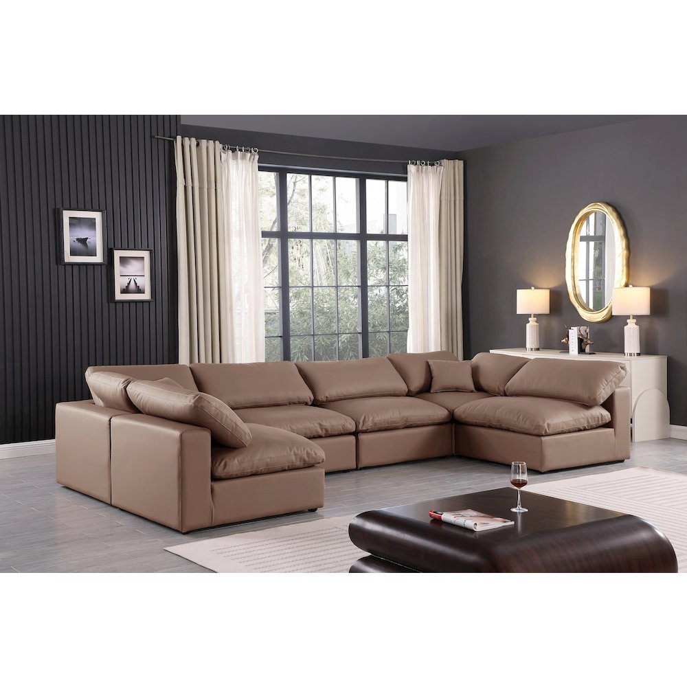 Comfy Brown Vegan Leather Modular Sectional