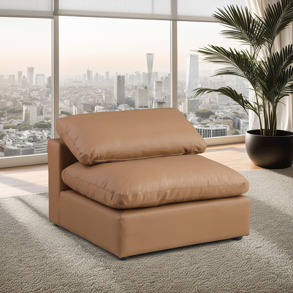 Comfy Cognac Vegan Leather Modular Armless Chair