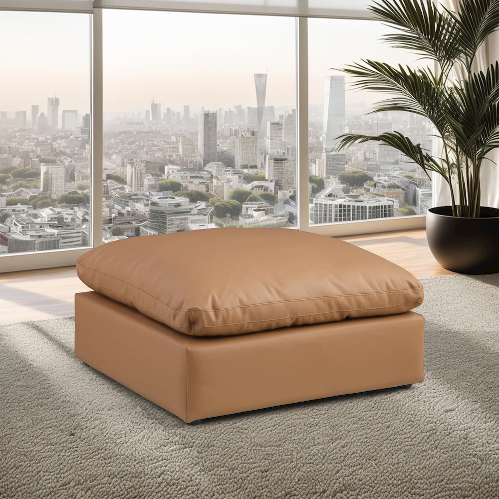Comfy Cognac Vegan Leather Modular Ottoman