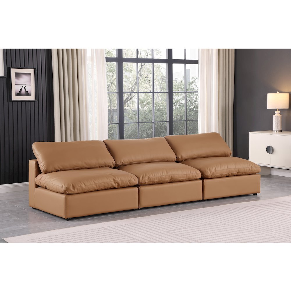 Comfy Cognac Vegan Leather Modular Sofa