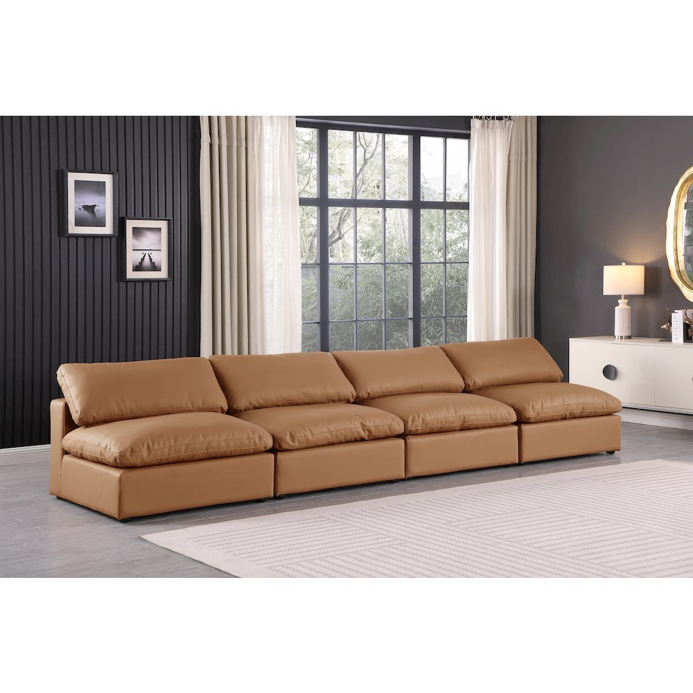 Comfy Cognac Vegan Leather Modular Sofa