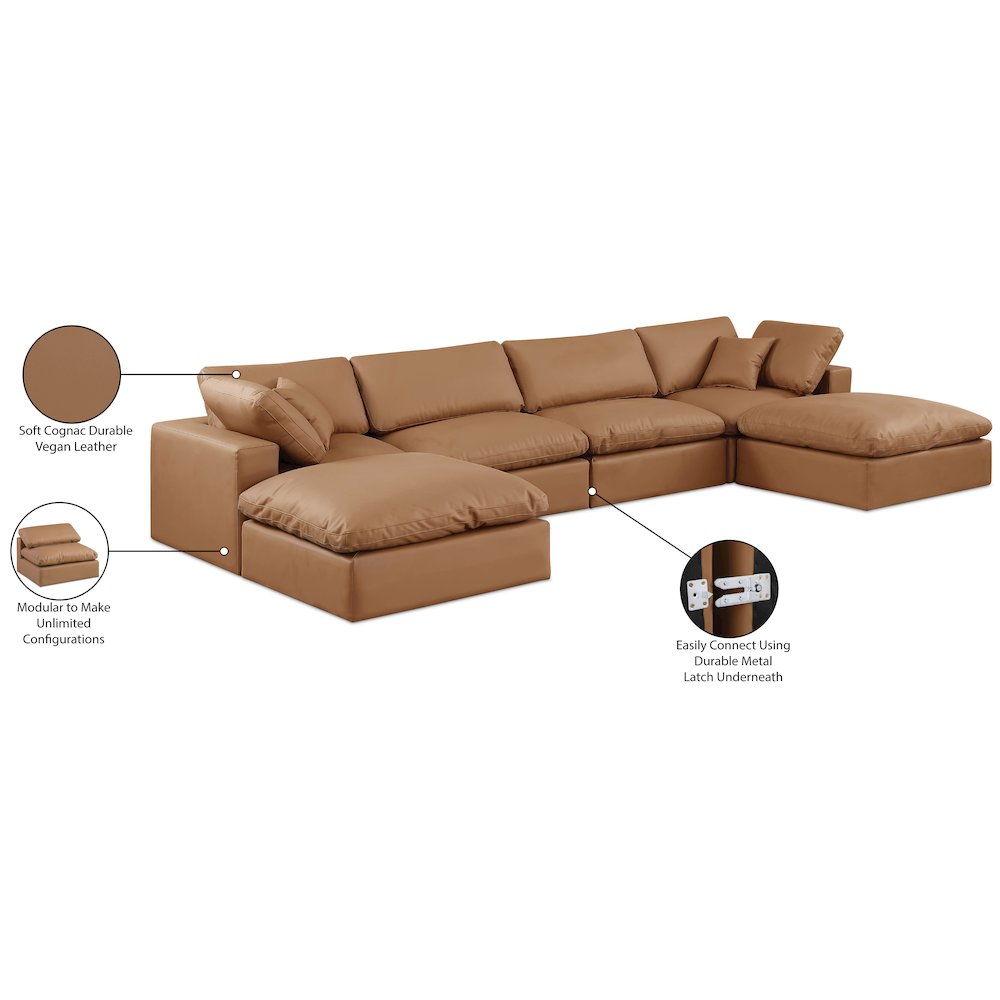 Comfy Cognac Vegan Leather Modular Sectional