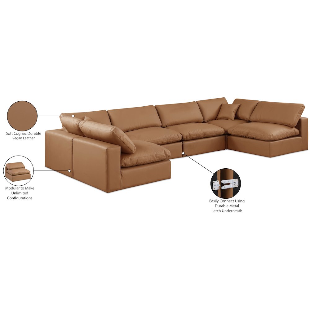 Comfy Cognac Vegan Leather Modular Sectional