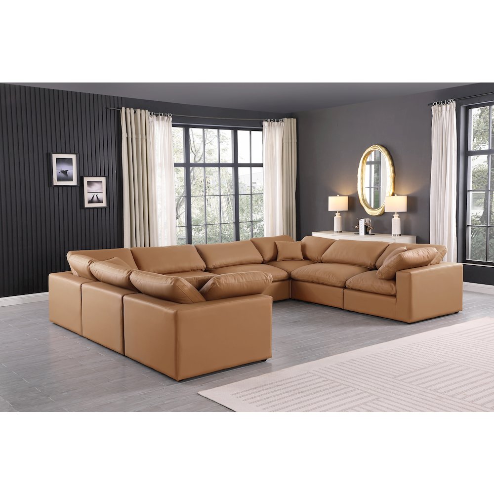Comfy Cognac Vegan Leather Modular Sectional