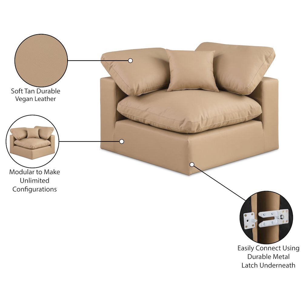 Comfy Tan Vegan Leather Modular Corner Chair