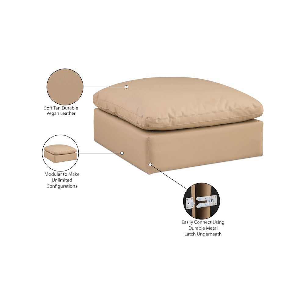 Comfy Tan Vegan Leather Modular Ottoman