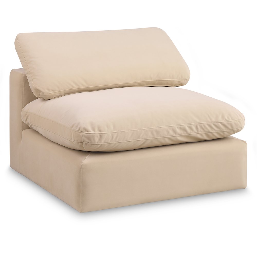 Comfy Beige Velvet Modular Armless Chair