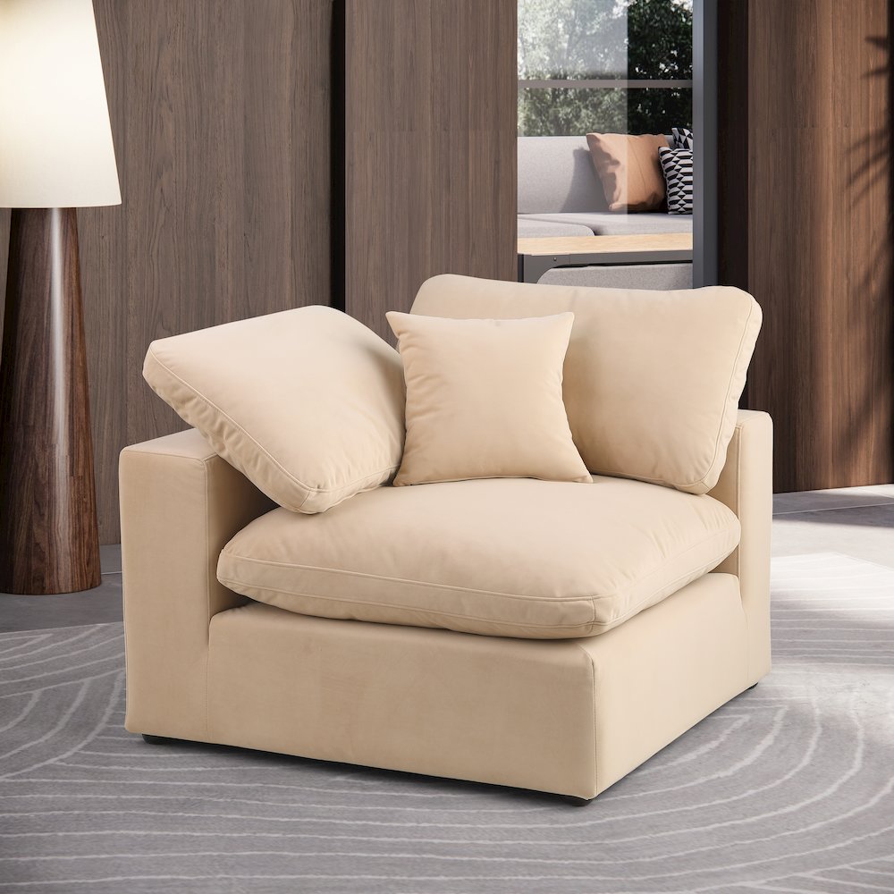 Comfy Beige Velvet Modular Corner Chair