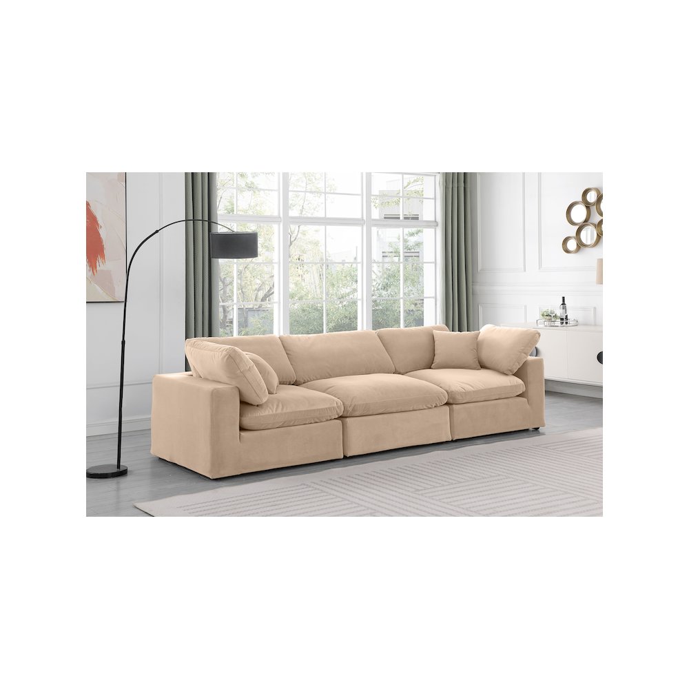 Comfy Beige Velvet Modular Sofa