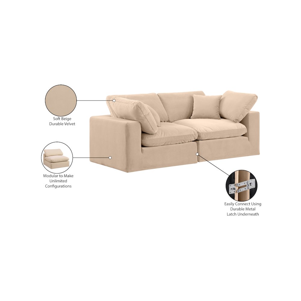 Comfy Beige Velvet Modular Sofa