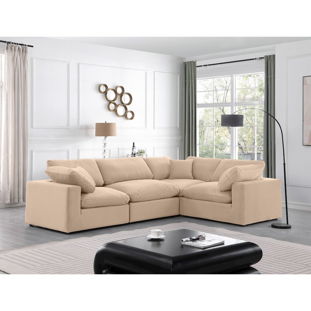 Comfy Beige Velvet Modular Sectional