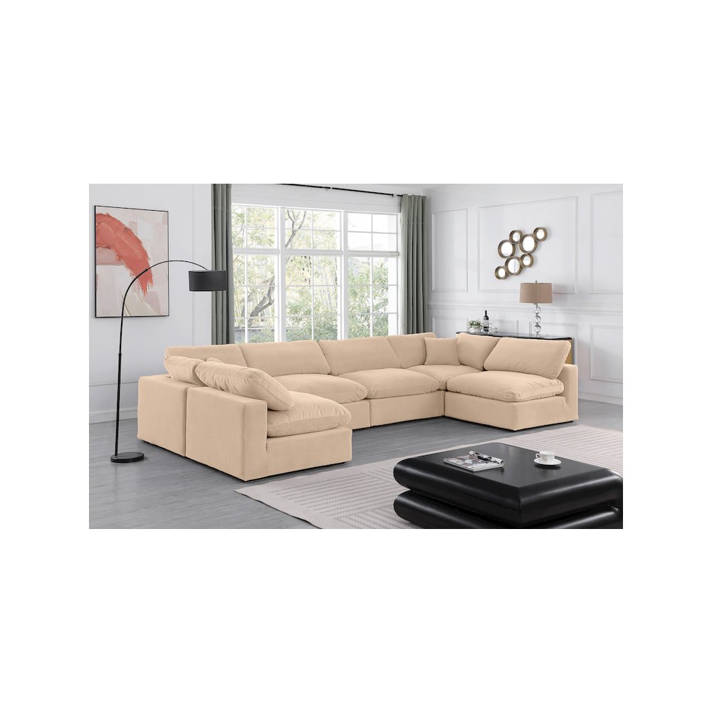 Comfy Beige Velvet Modular Sectional