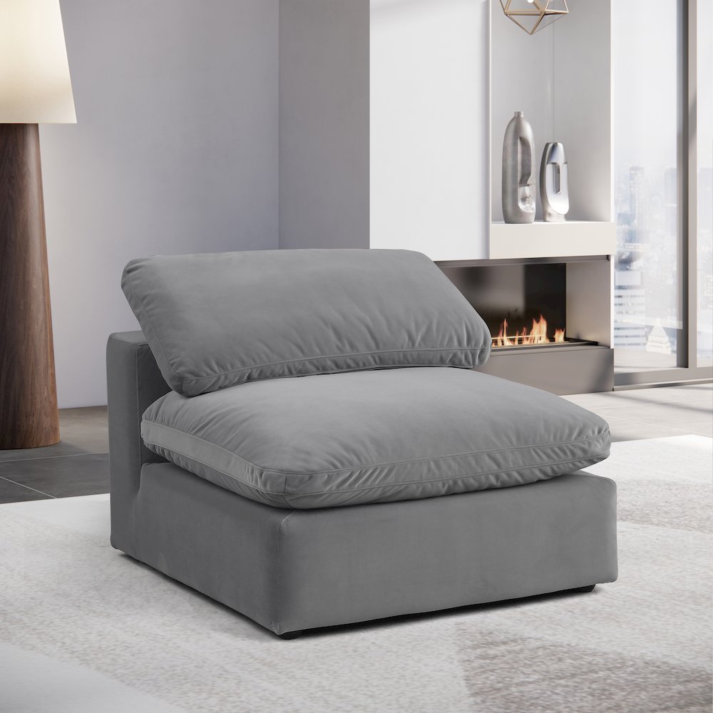 Comfy Grey Velvet Modular Armless Chair