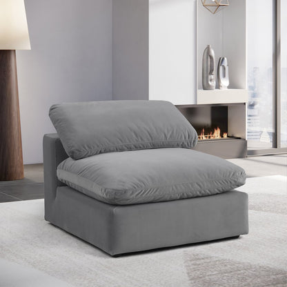 Comfy Grey Velvet Modular Armless Chair