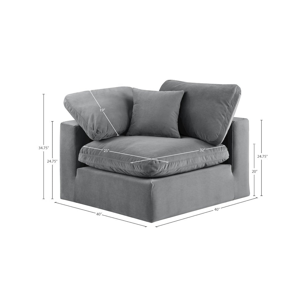 Comfy Grey Velvet Modular Corner Chair