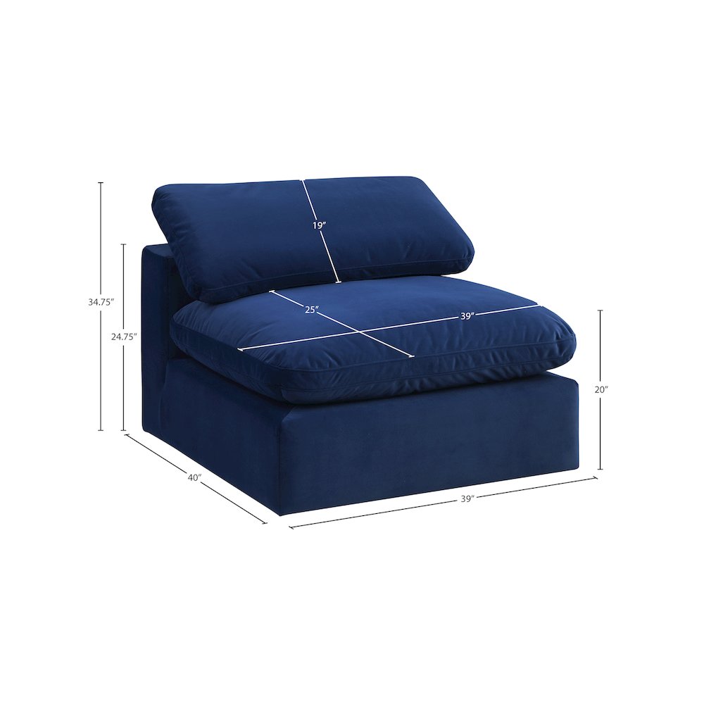 Comfy Navy Velvet Modular Armless Chair