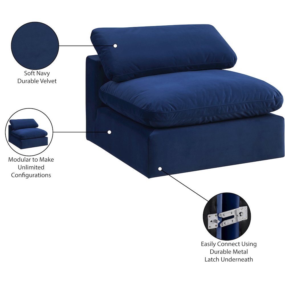 Comfy Navy Velvet Modular Armless Chair