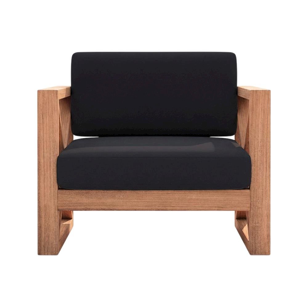 Contemporary Black Fabric Outdoor Chair With Cushioned Seat And Finish
