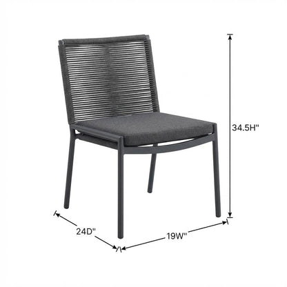 Gray Rope Fabric Outdoor Patio Dining Side Chair Set Of 2, Contemporary Style