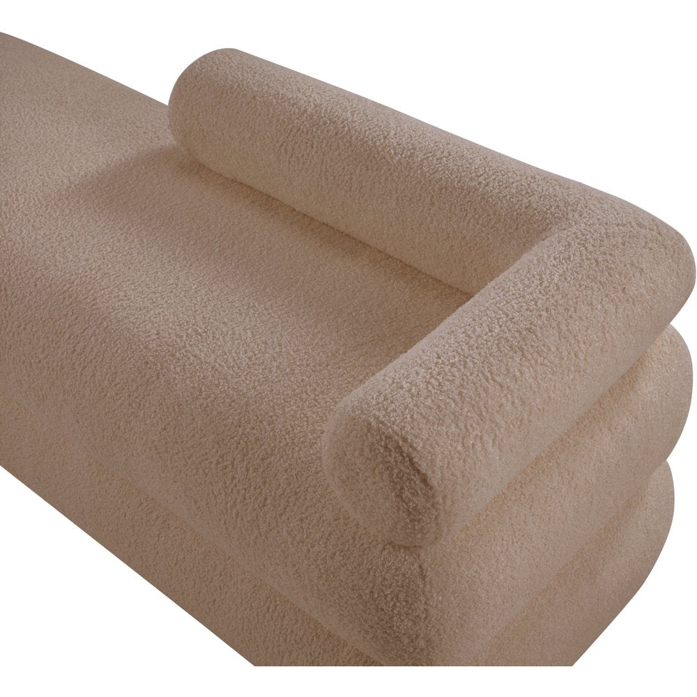 Kennedy Beige Faux Shearling Teddy Fabric Bench