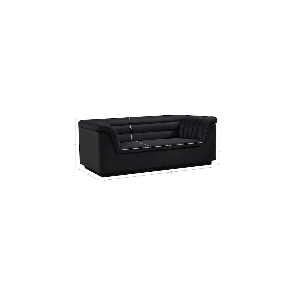 Cascade Black Velvet Fabric Loveseat