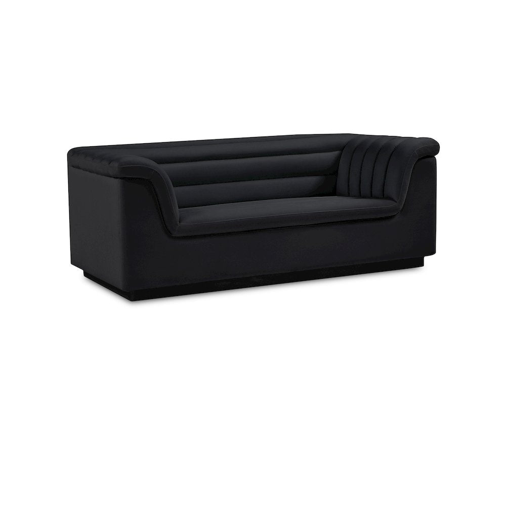 Cascade Black Velvet Fabric Loveseat