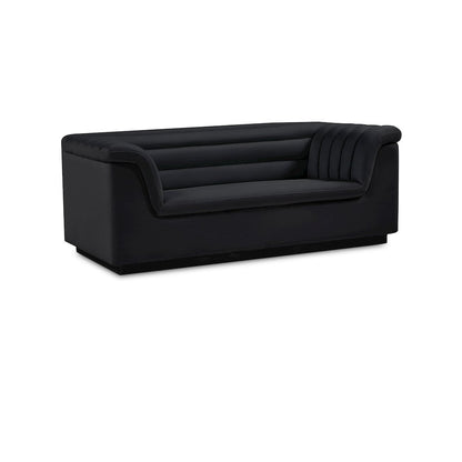 Cascade Black Velvet Fabric Loveseat