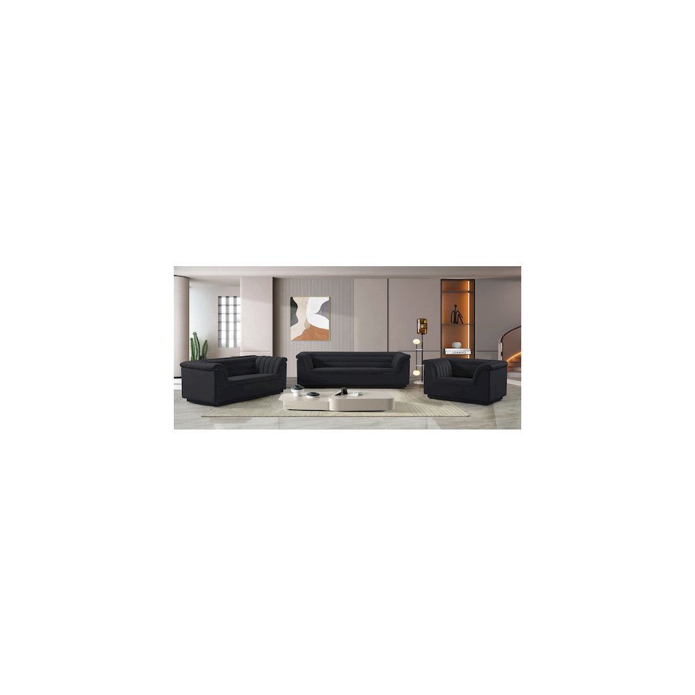 Cascade Black Velvet Fabric Sofa