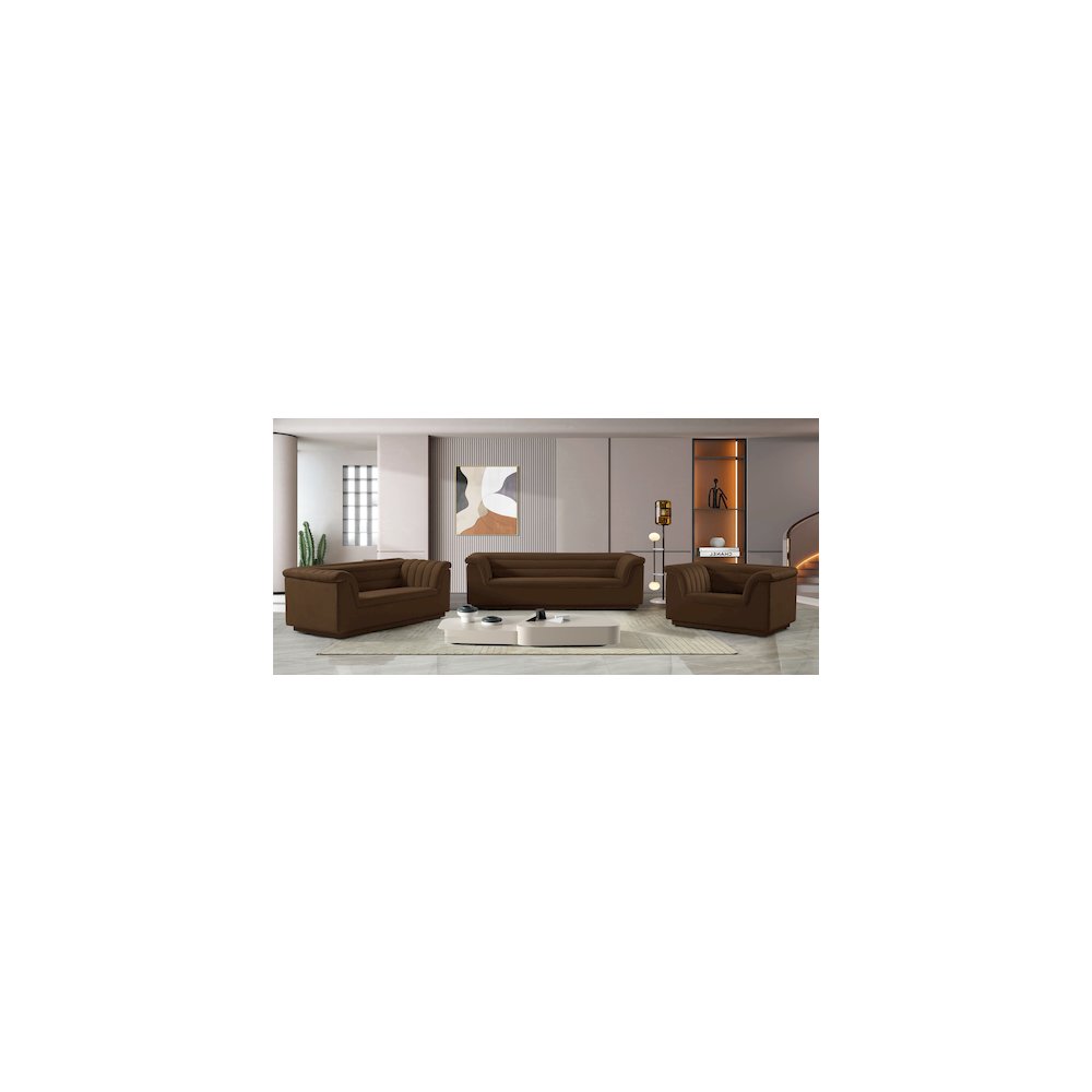 Cascade Brown Velvet Fabric Loveseat