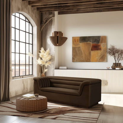 Cascade Brown Velvet Fabric Loveseat