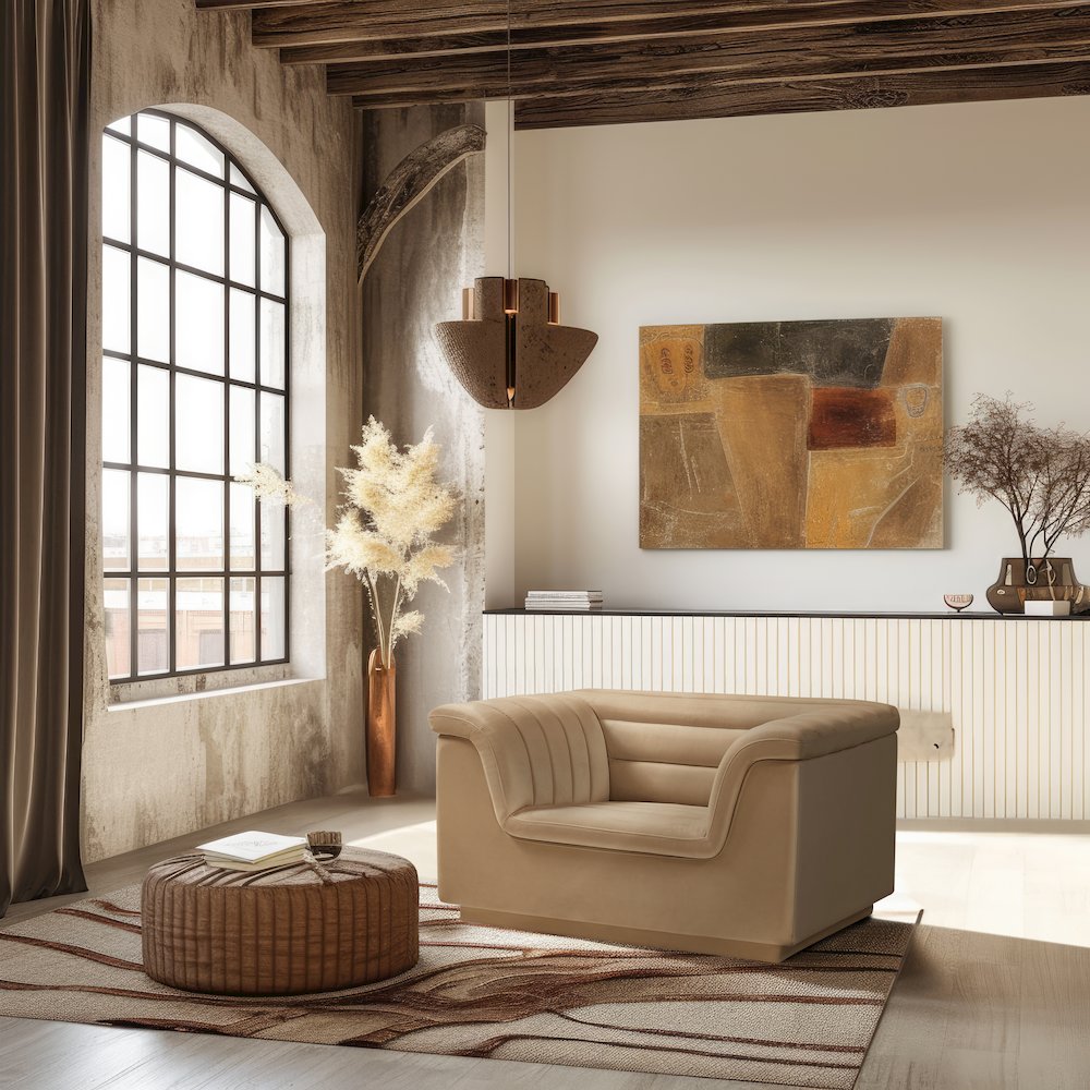 Cascade Camel Velvet Fabric Chair