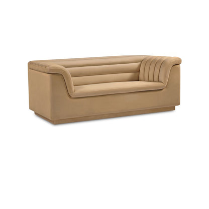 Cascade Camel Velvet Fabric Loveseat
