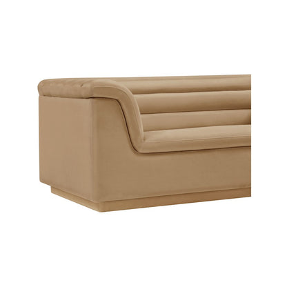 Cascade Camel Velvet Fabric Loveseat
