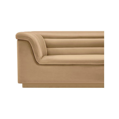 Cascade Camel Velvet Fabric Loveseat